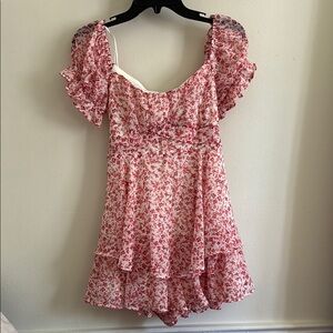 Francesca’s Pink Mini Floral Dress with Puff Sleeves